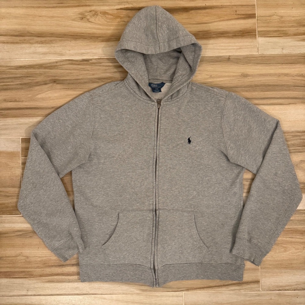 Polo Ralph Lauren Boys Gray Full Zip Fleece Hoodie Sweatshirt Size S 8